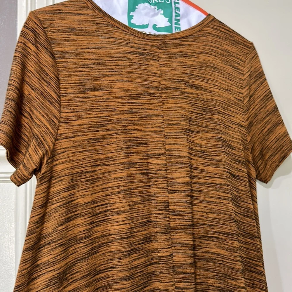 LULAROE copper and black Heather stripe high low XS dress